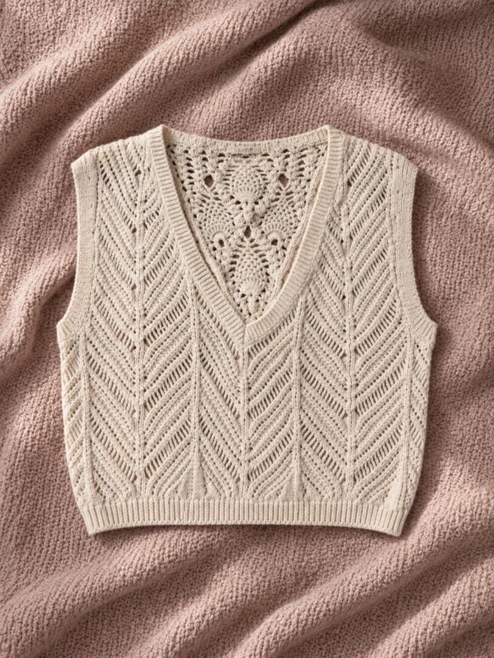 Tularosa Ivory Crochet Open Knit V-Neck Sweater Vest XS